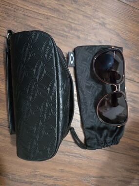 Oakley Black Sunglasses Case with Black Pouch and Sunglasses